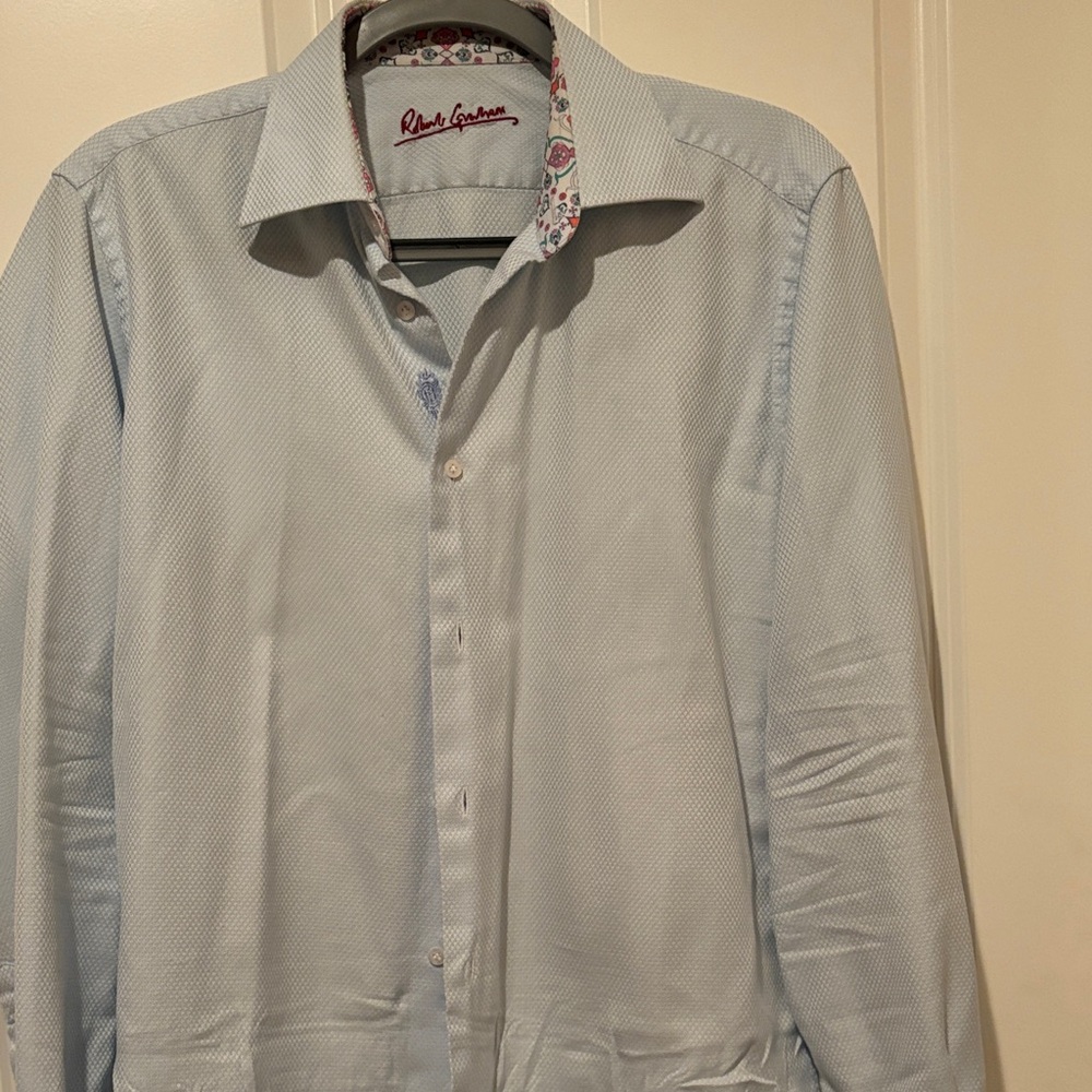 Robert Graham Sky Blue Shirt with Patterned Collar